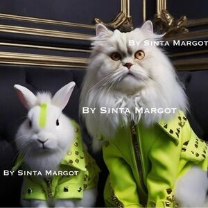 Digital art by me imagined pets in fashion outfits I’m also making t-shirts NWT